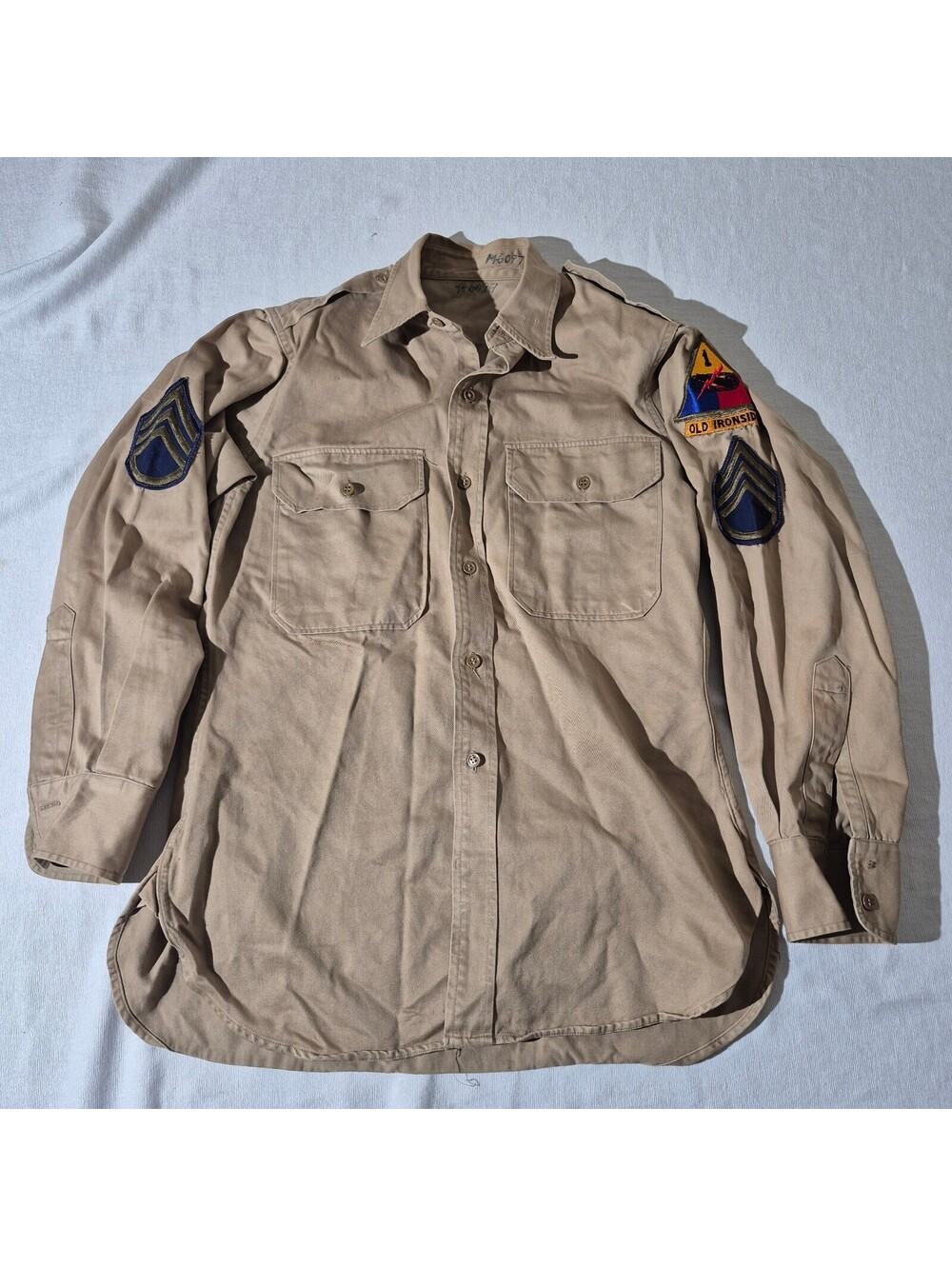 Vintage US Army Old Ironside khaki military suntan shirt MIL-S-3011B